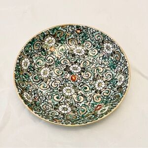 Japanese Porcelain Chintz-style Trinket Bowl, Gold accents, Cloisonne, Vintage